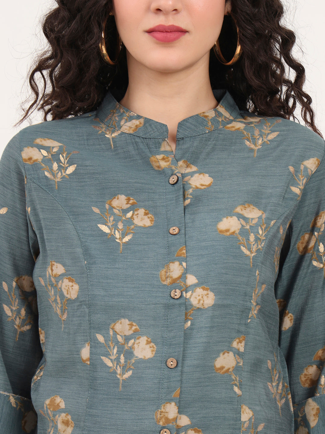 Grey Floral Printed Rayon Top