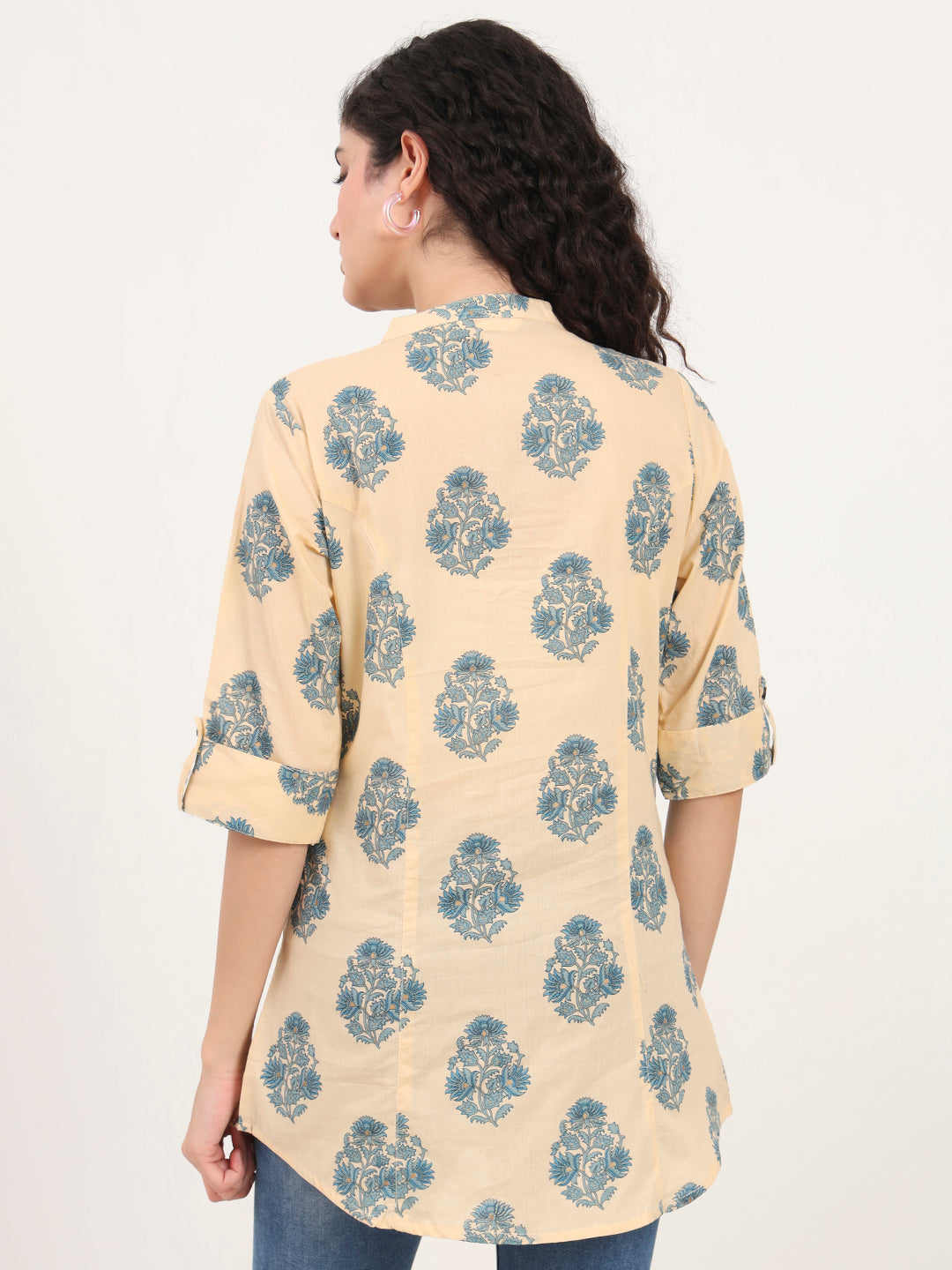 Beige Floral Printed Cotton Top