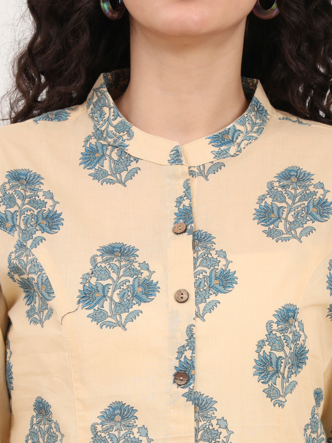Beige Floral Printed Cotton Top