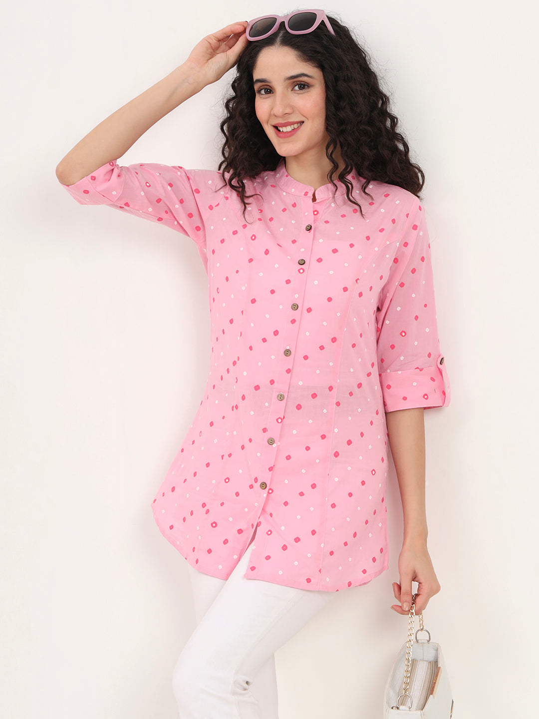 Pink Bandhani Printed Cotton Top