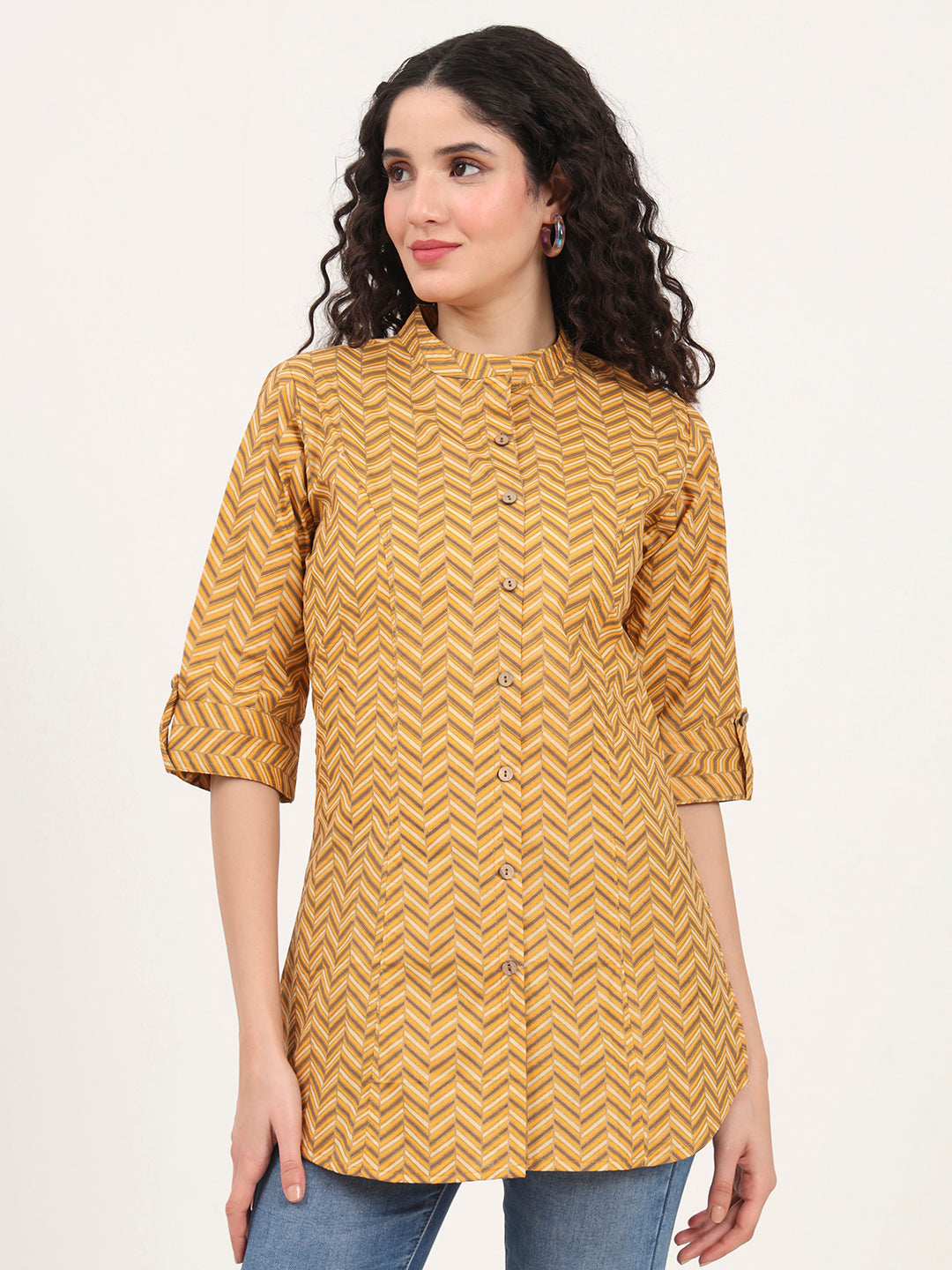 Yellow Zigzag Printed Cotton Top