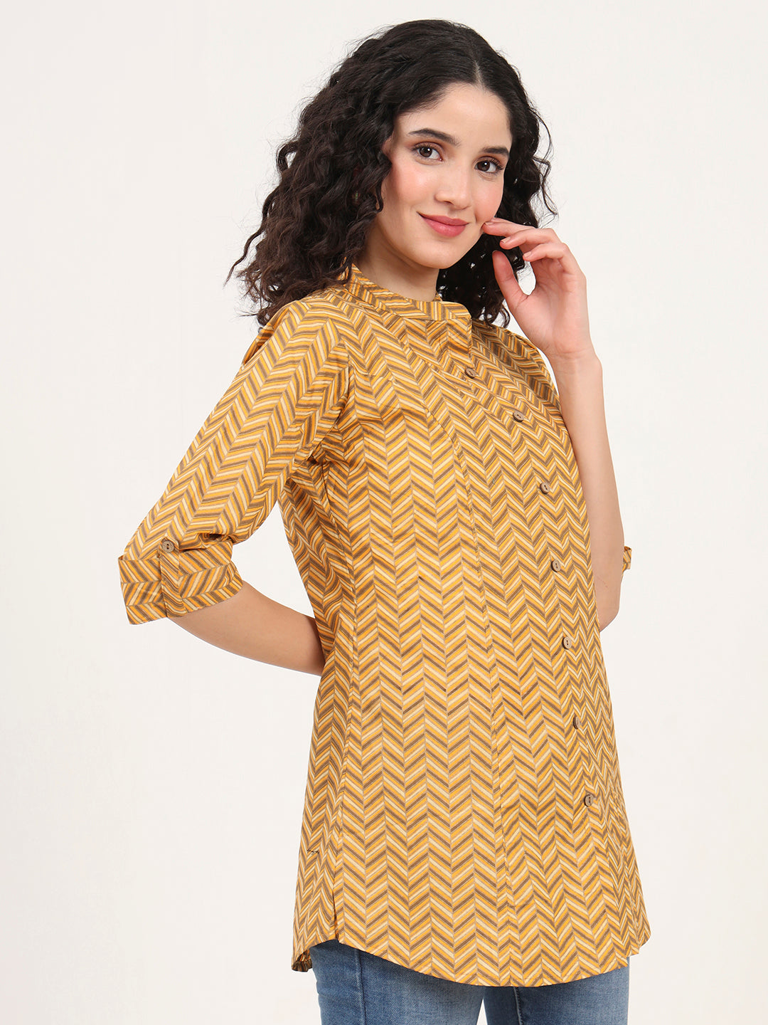 Yellow Zigzag Printed Cotton Top