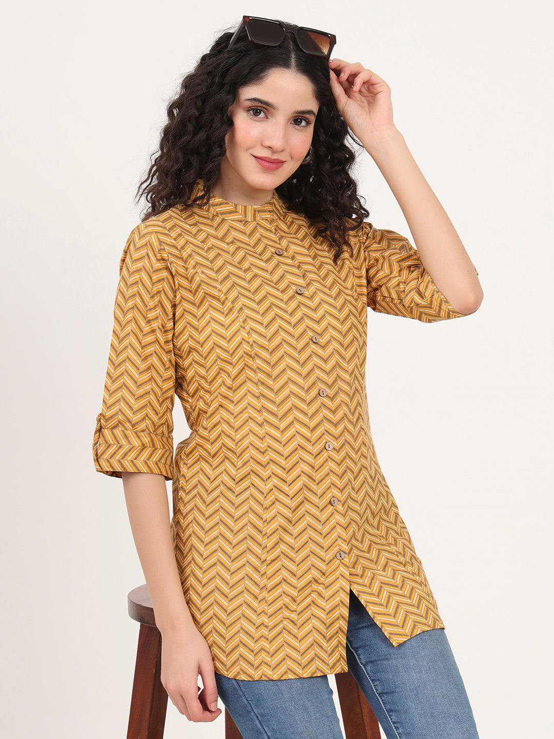 Yellow Zigzag Printed Cotton Top