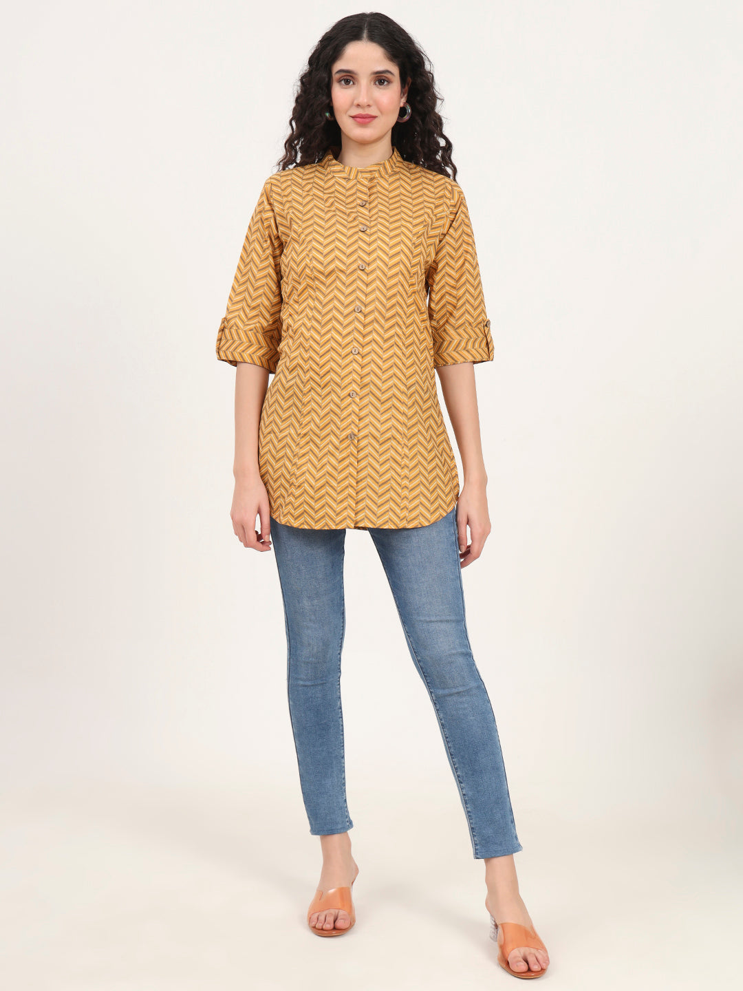 Yellow Zigzag Printed Cotton Top