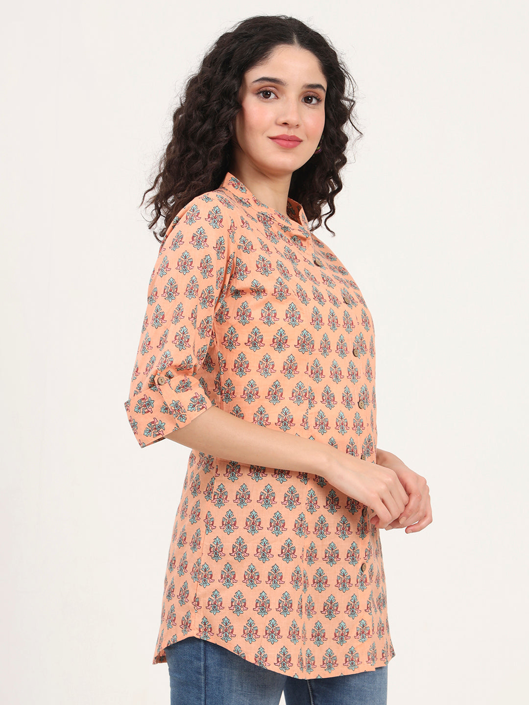 Light Orange Floral Printed Cotton Top