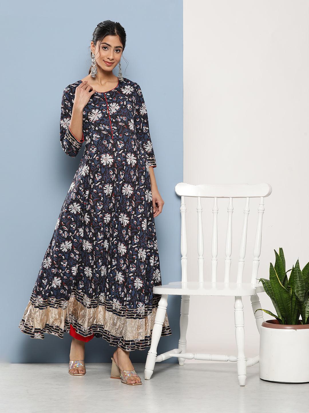Jamal Jamaloo Blue Cotton Anarkali Kurta - Jamal Jamaloo