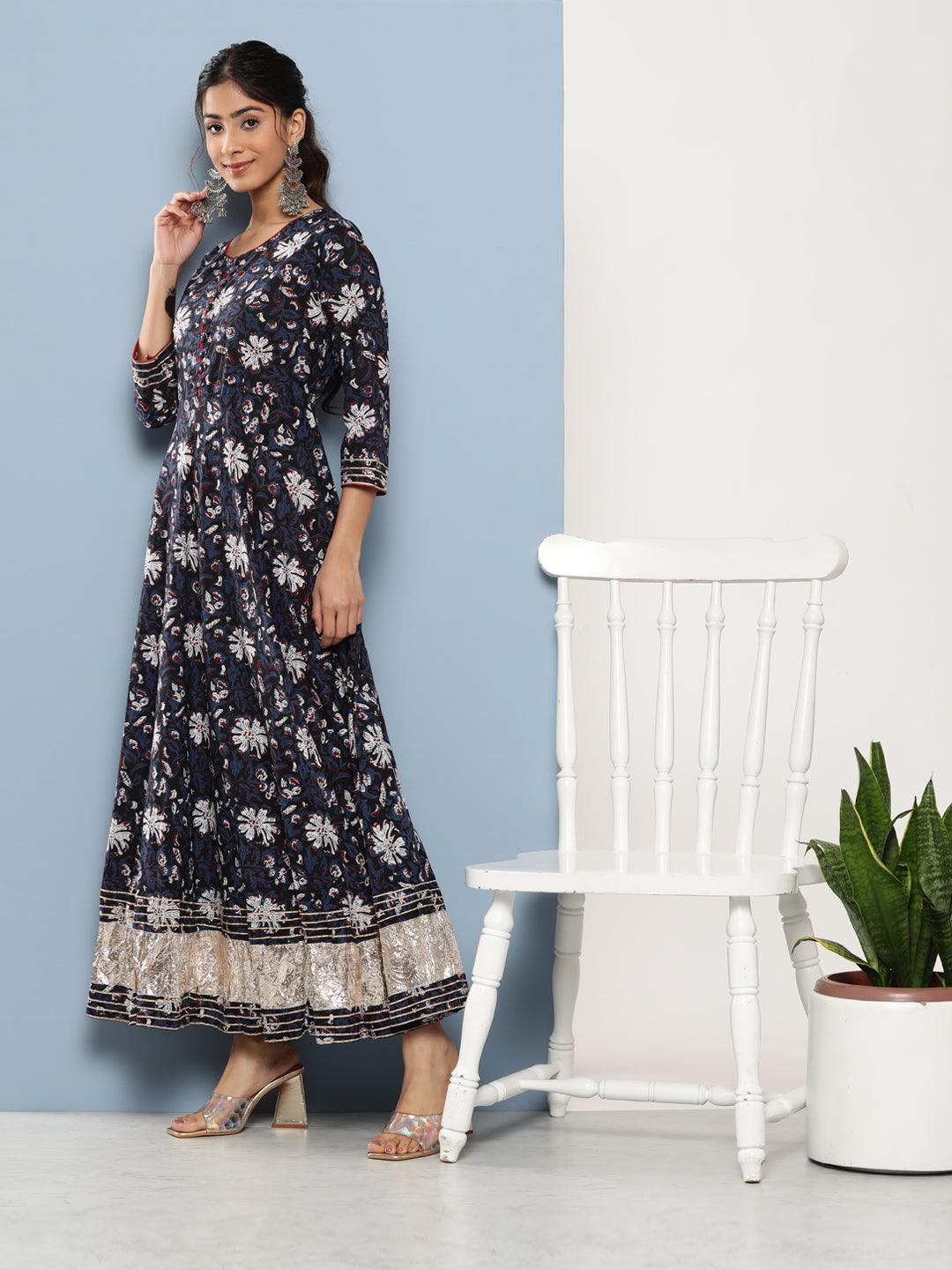 Jamal Jamaloo Blue Cotton Anarkali Kurta - Jamal Jamaloo