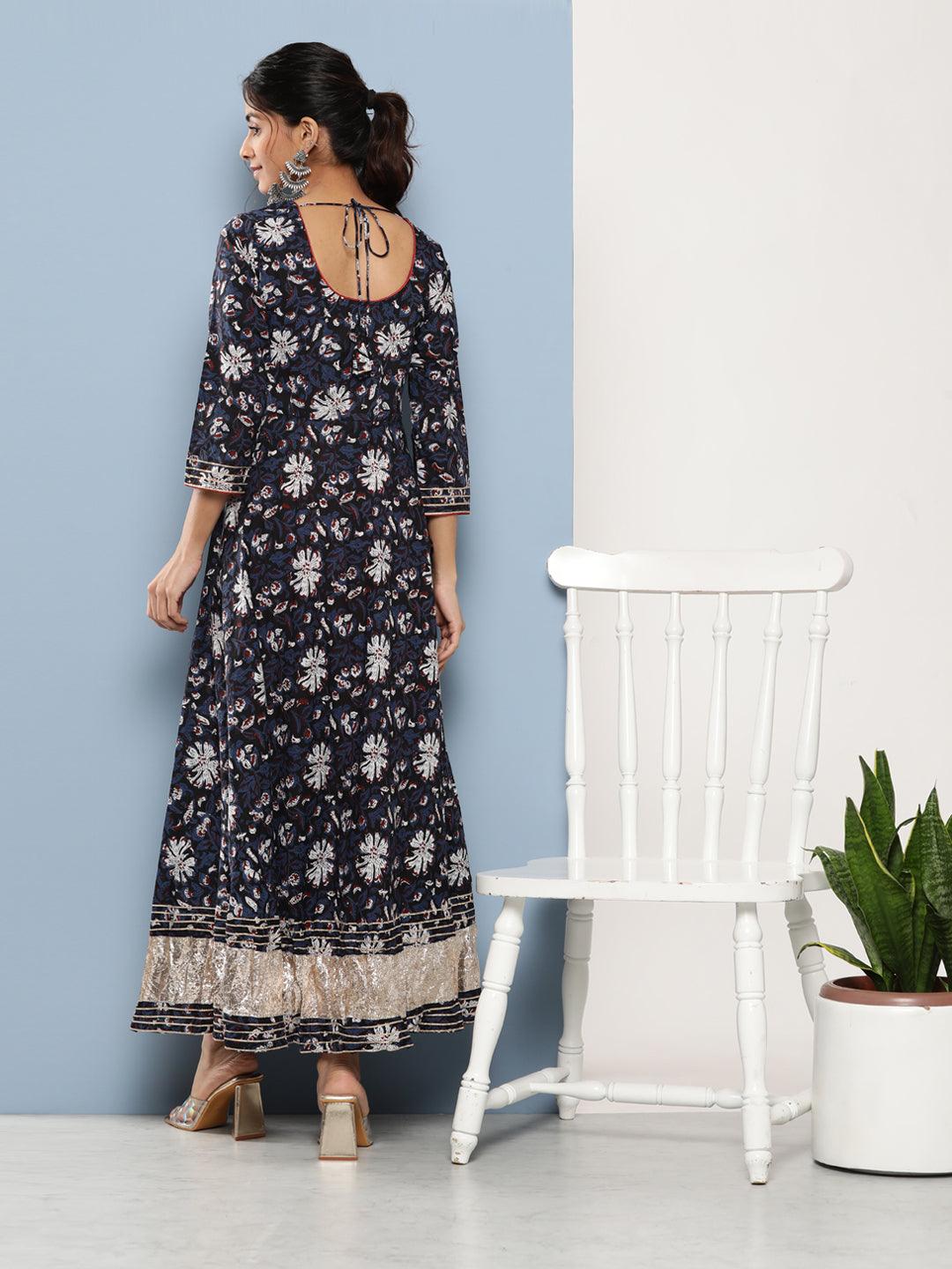 Jamal Jamaloo Blue Cotton Anarkali Kurta - Jamal Jamaloo