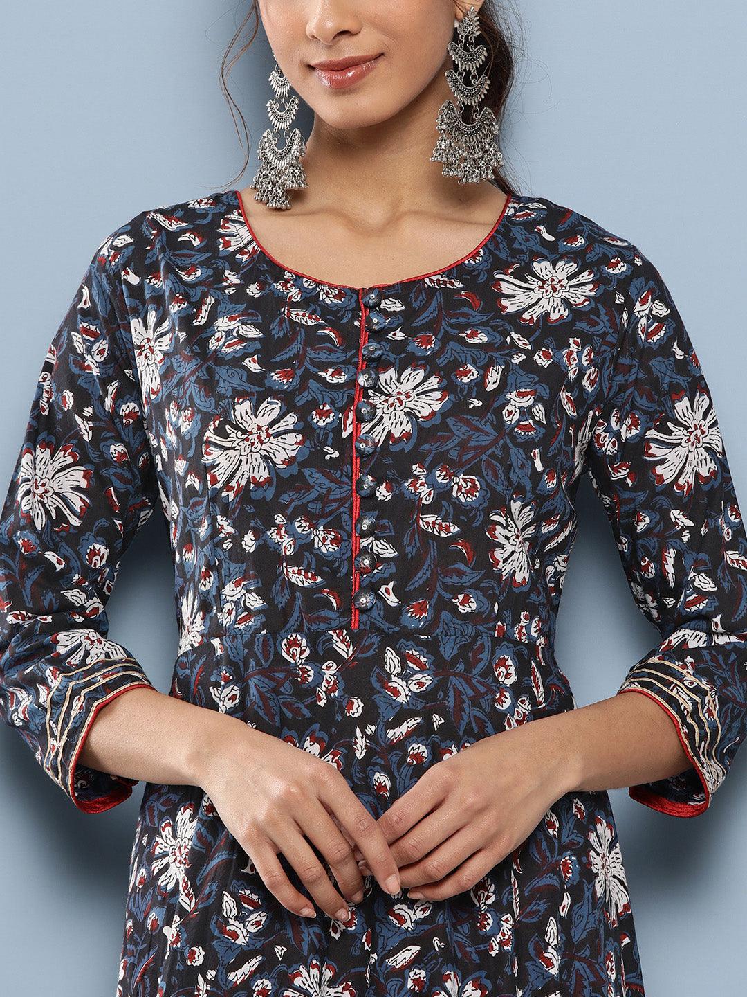 Jamal Jamaloo Blue Cotton Anarkali Kurta - Jamal Jamaloo