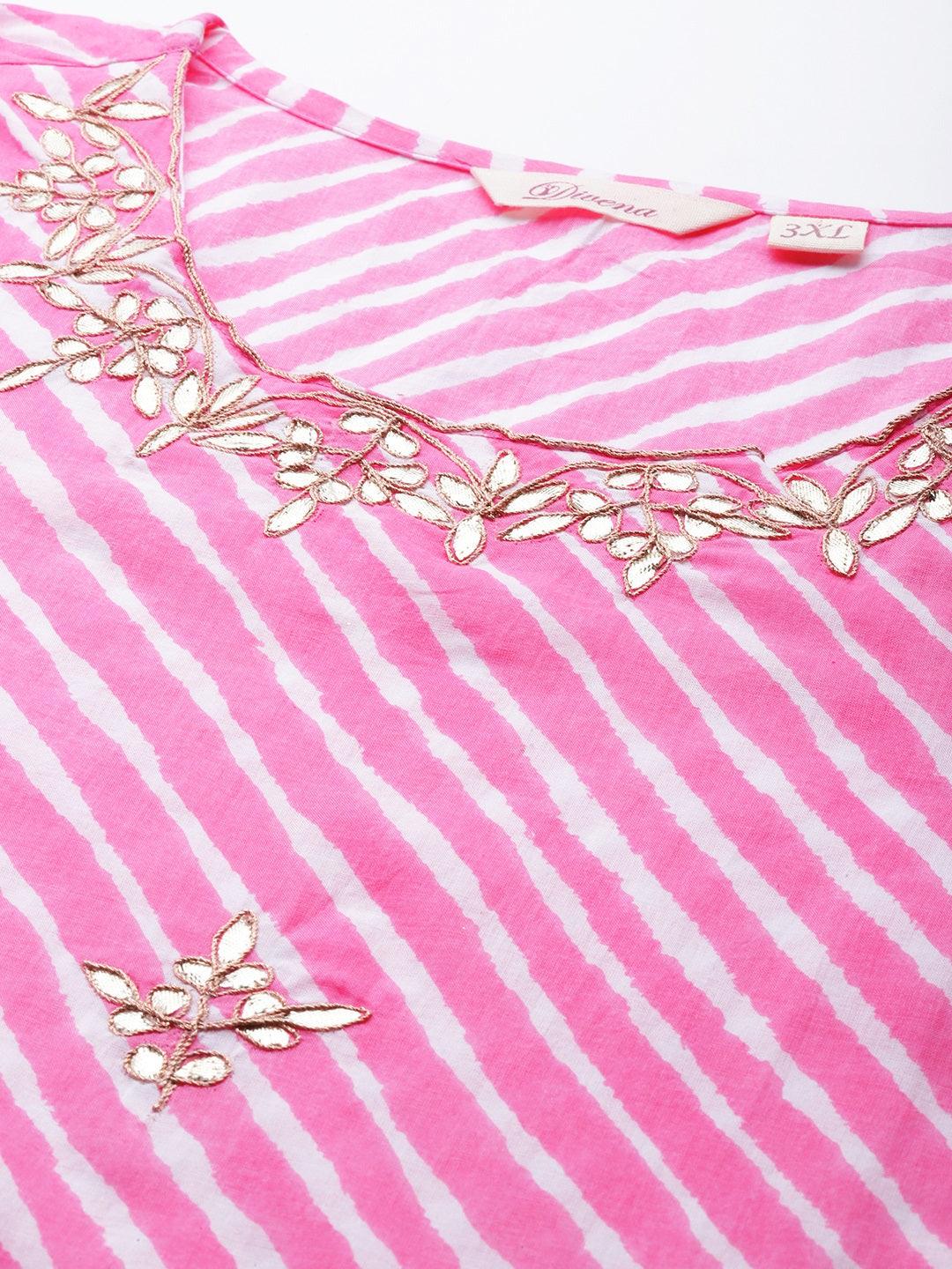 Plus Size Pink Lahariya Cotton Gota patti Straight Kurta - Jamal Jamaloo