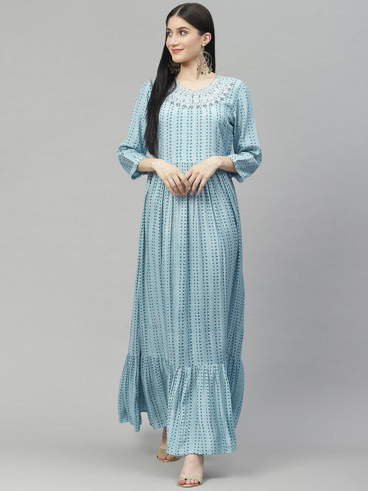 Jamal Jamaloo Blue Muslin Flared Gown - Jamal Jamalooworld.com