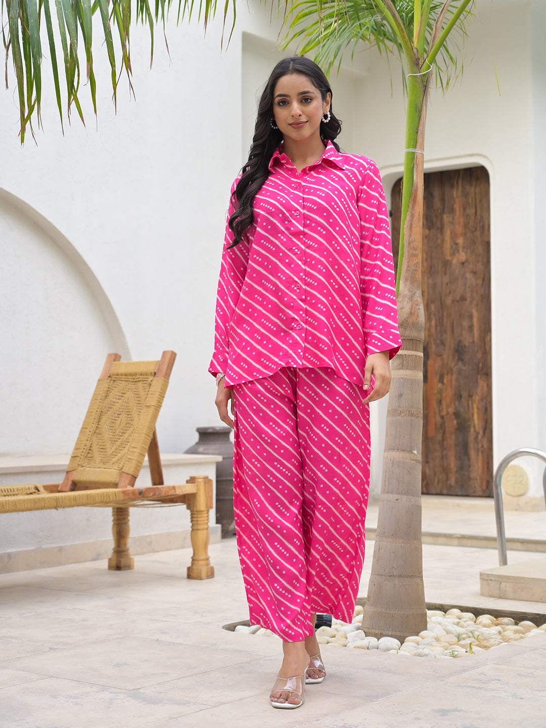 Pink Striped Shirt With Trousers Co-Ords