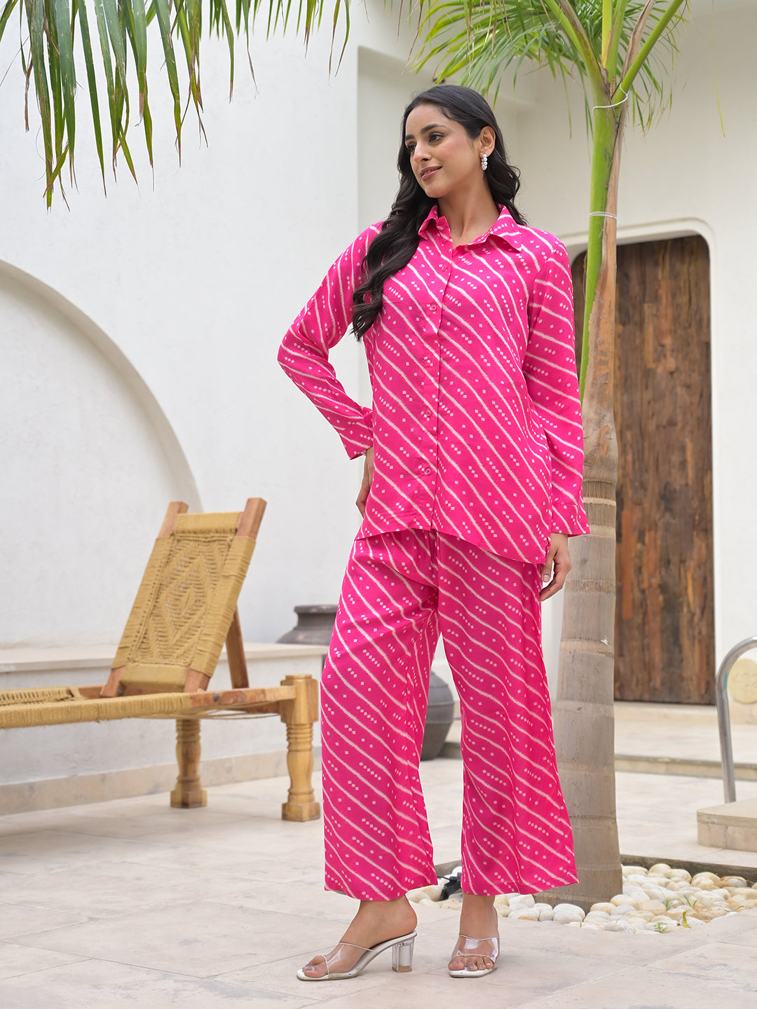 Pink Striped Shirt With Trousers Co-Ords