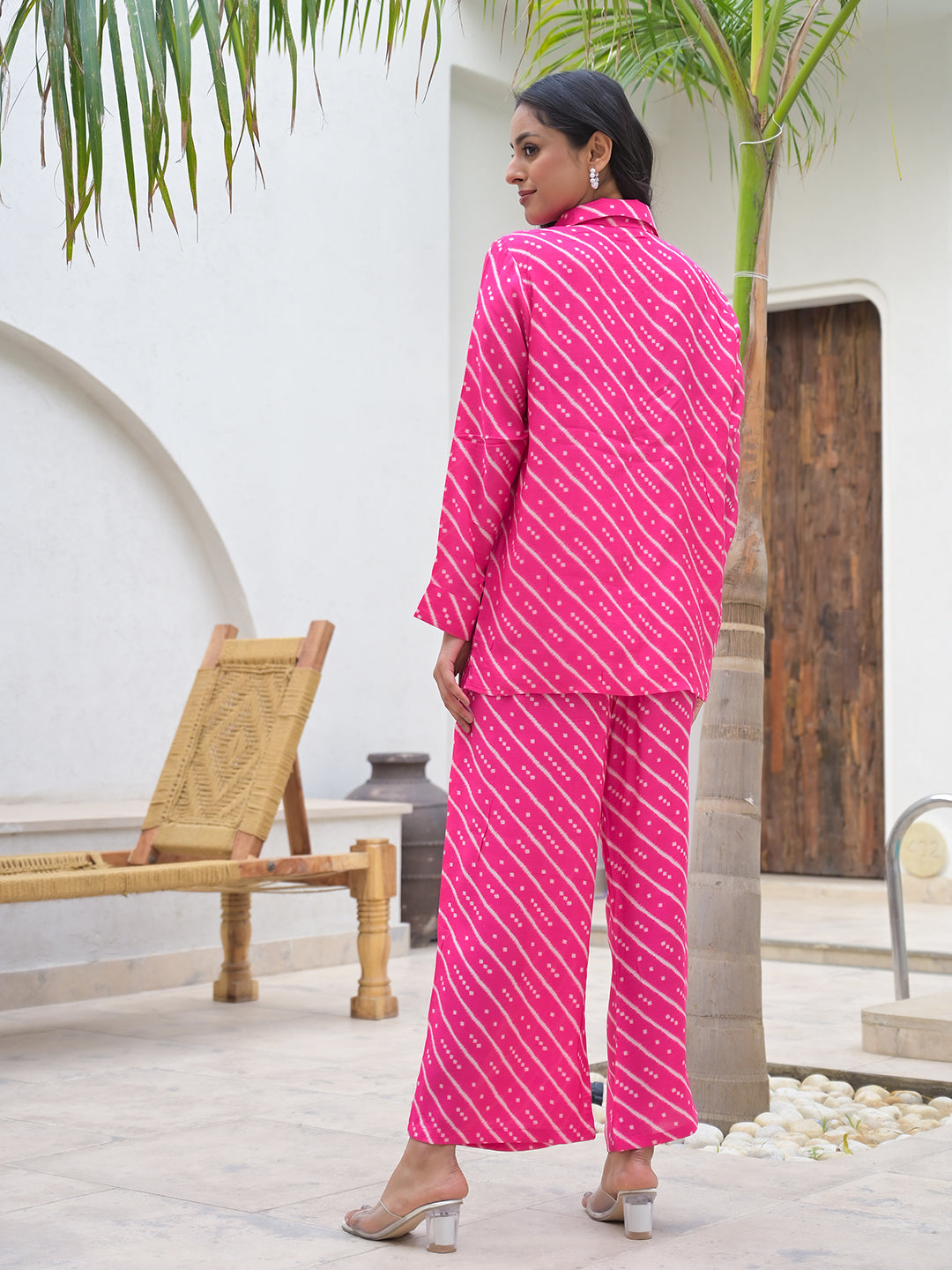Pink Striped Shirt With Trousers Co-Ords