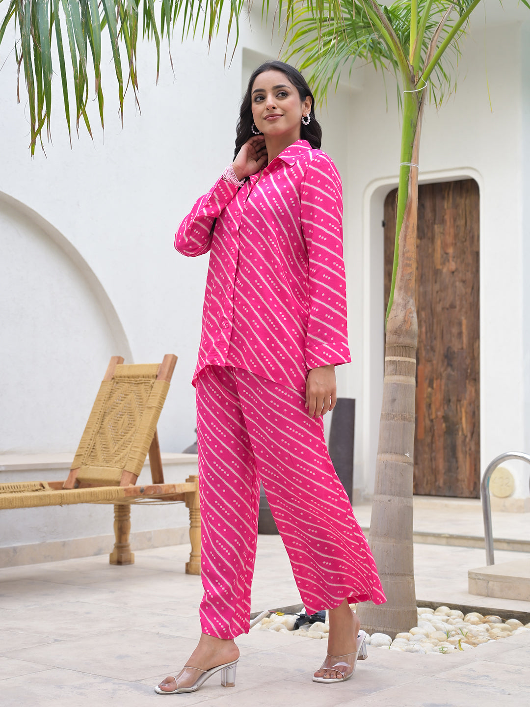 Pink Striped Shirt With Trousers Co-Ords