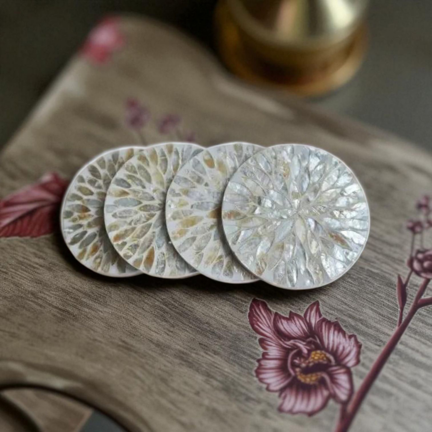 Petal Radiance Mother of Pearl InlayWooden Coasters