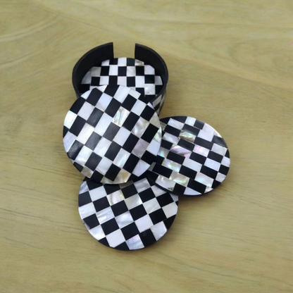 Checkerboard Mother of Pearl Inlay Wooden Coasters