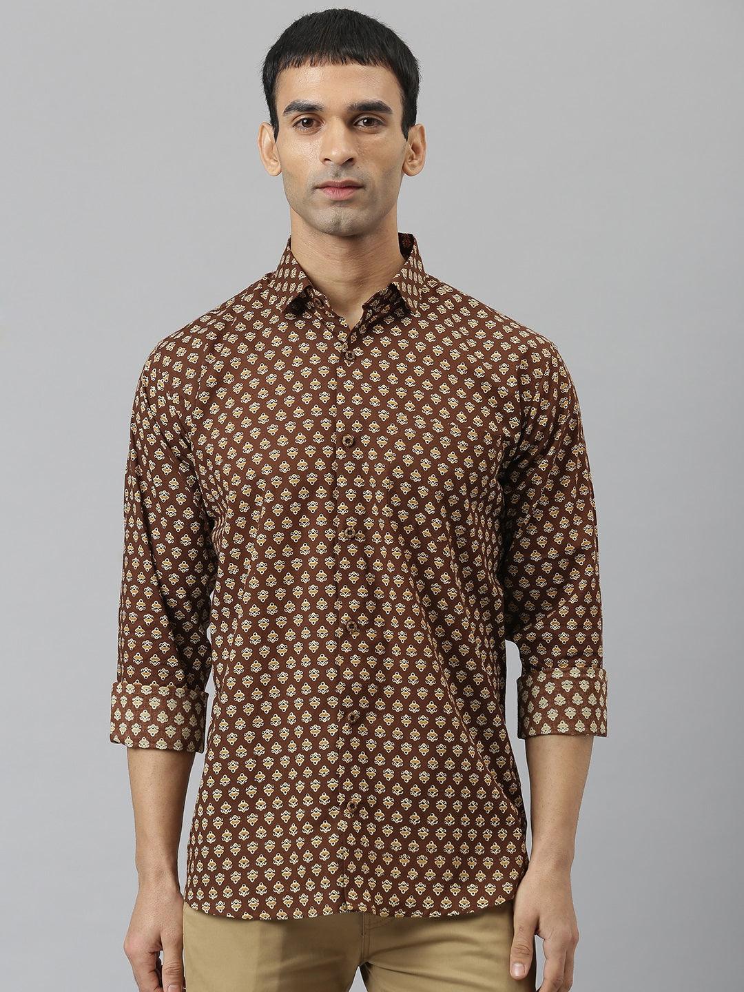 Millennial Men Brown & Mustard Cotton  Full Sleeve  Shirt for Men-MMF0266 - Jamal Jamalooworld.com