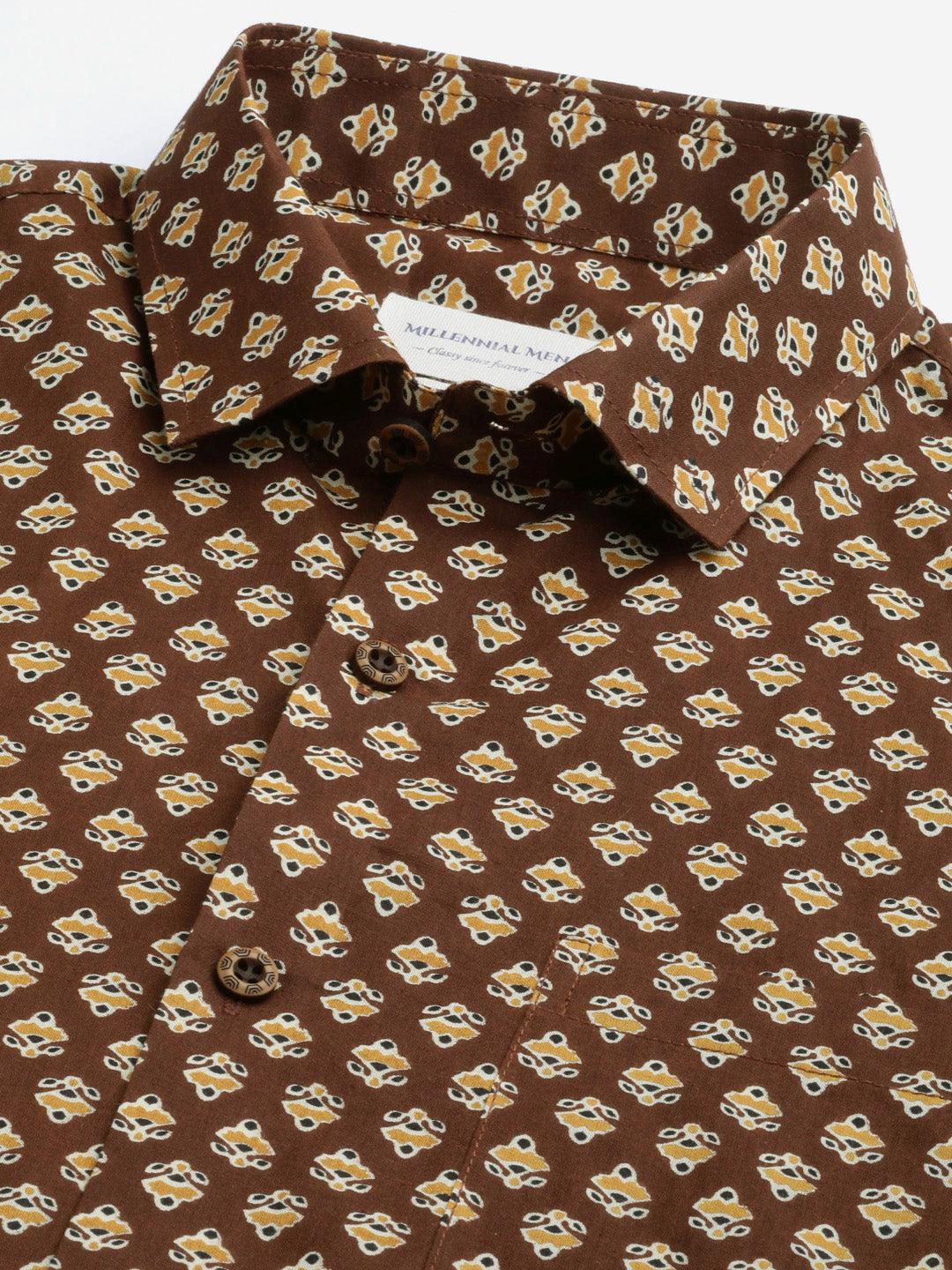 Millennial Men Brown & Mustard Cotton  Full Sleeve  Shirt for Men-MMF0266 - Jamal Jamalooworld.com