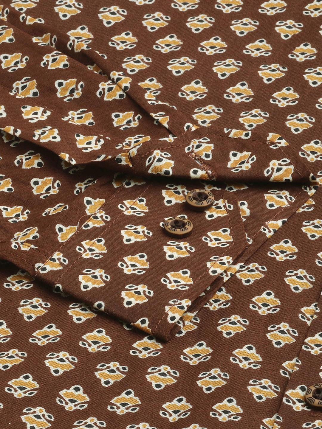 Millennial Men Brown & Mustard Cotton  Full Sleeve  Shirt for Men-MMF0266 - Jamal Jamalooworld.com