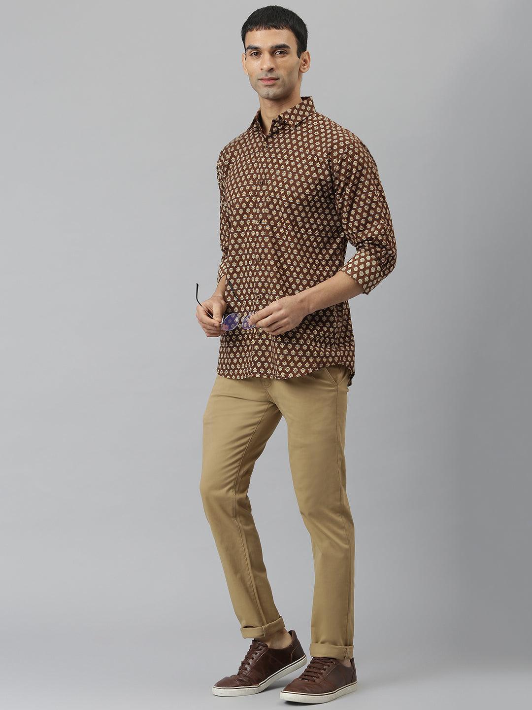 Millennial Men Brown & Mustard Cotton  Full Sleeve  Shirt for Men-MMF0266 - Jamal Jamalooworld.com