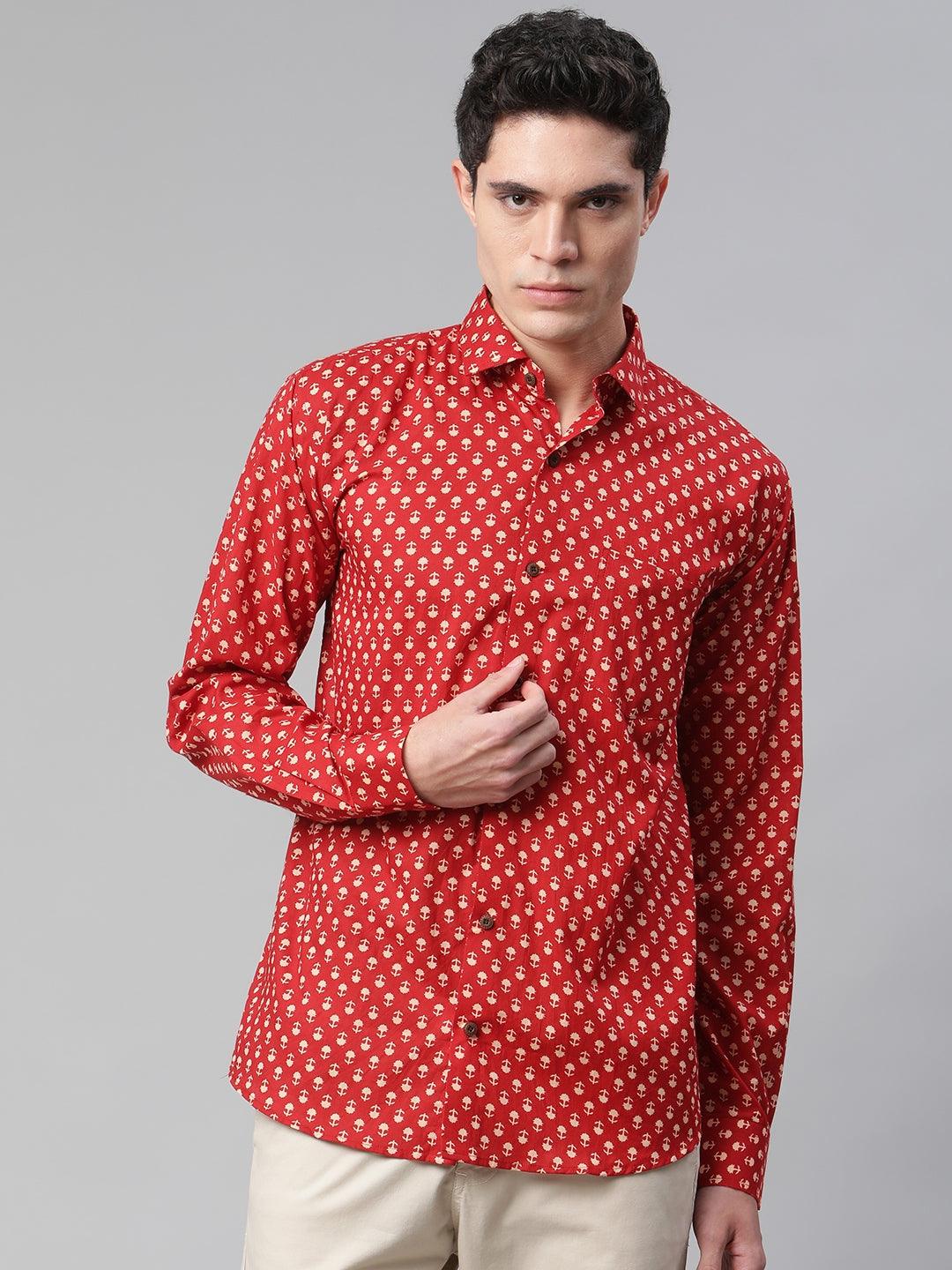 Millennial Men Red & Peach Cotton  Full Sleeve  Shirt for Men-MMF0268 - Jamal Jamalooworld.com