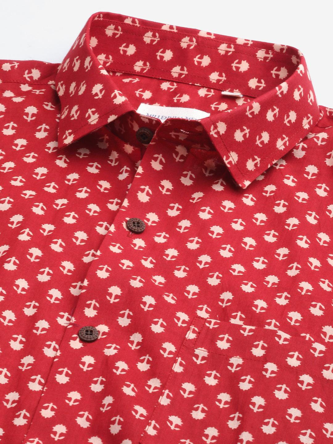 Millennial Men Red & Peach Cotton  Full Sleeve  Shirt for Men-MMF0268 - Jamal Jamalooworld.com