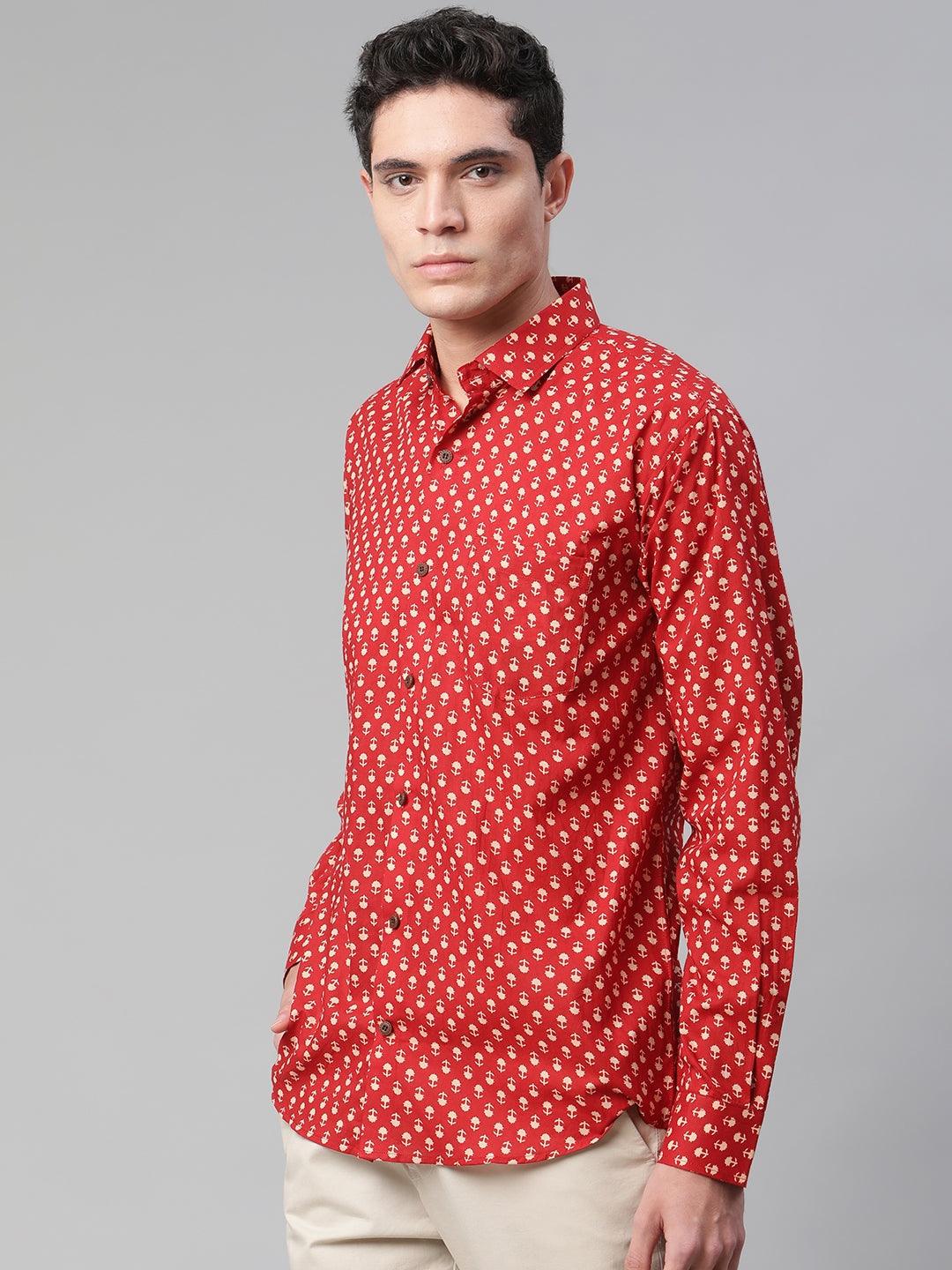 Millennial Men Red & Peach Cotton  Full Sleeve  Shirt for Men-MMF0268 - Jamal Jamalooworld.com