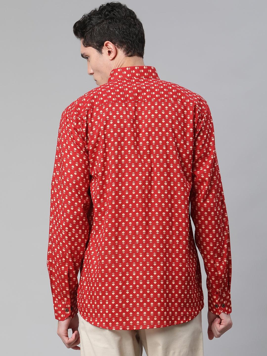 Millennial Men Red & Peach Cotton  Full Sleeve  Shirt for Men-MMF0268 - Jamal Jamalooworld.com