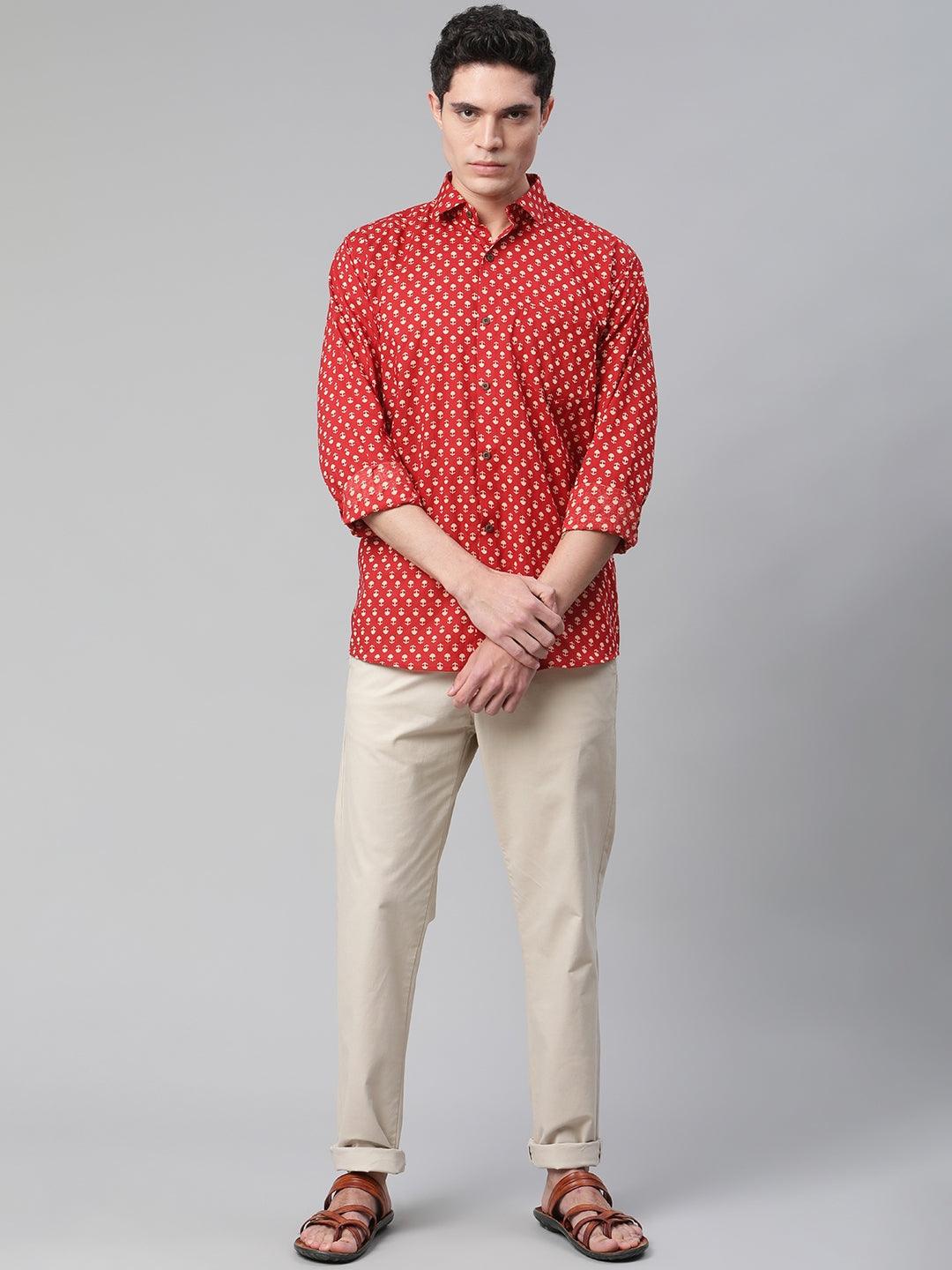 Millennial Men Red & Peach Cotton  Full Sleeve  Shirt for Men-MMF0268 - Jamal Jamalooworld.com