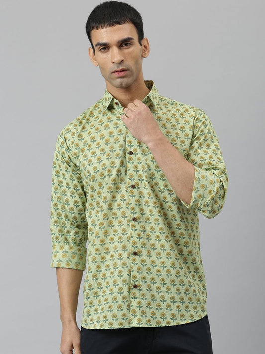 Millennial Men Light Green & Yellow Cotton  Full Sleeve  Shirt for Men-MMF0269 - Jamal Jamalooworld.com