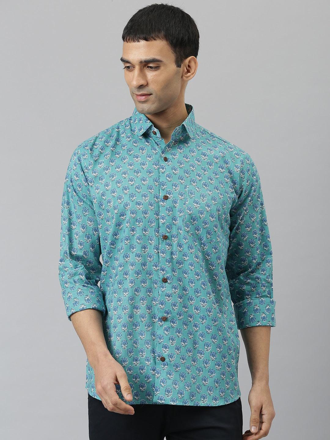 Millennial Men Turquoise blue & Blue  Cotton  Full Sleeve  Shirt for Men-MMF0270 - Jamal Jamalooworld.com