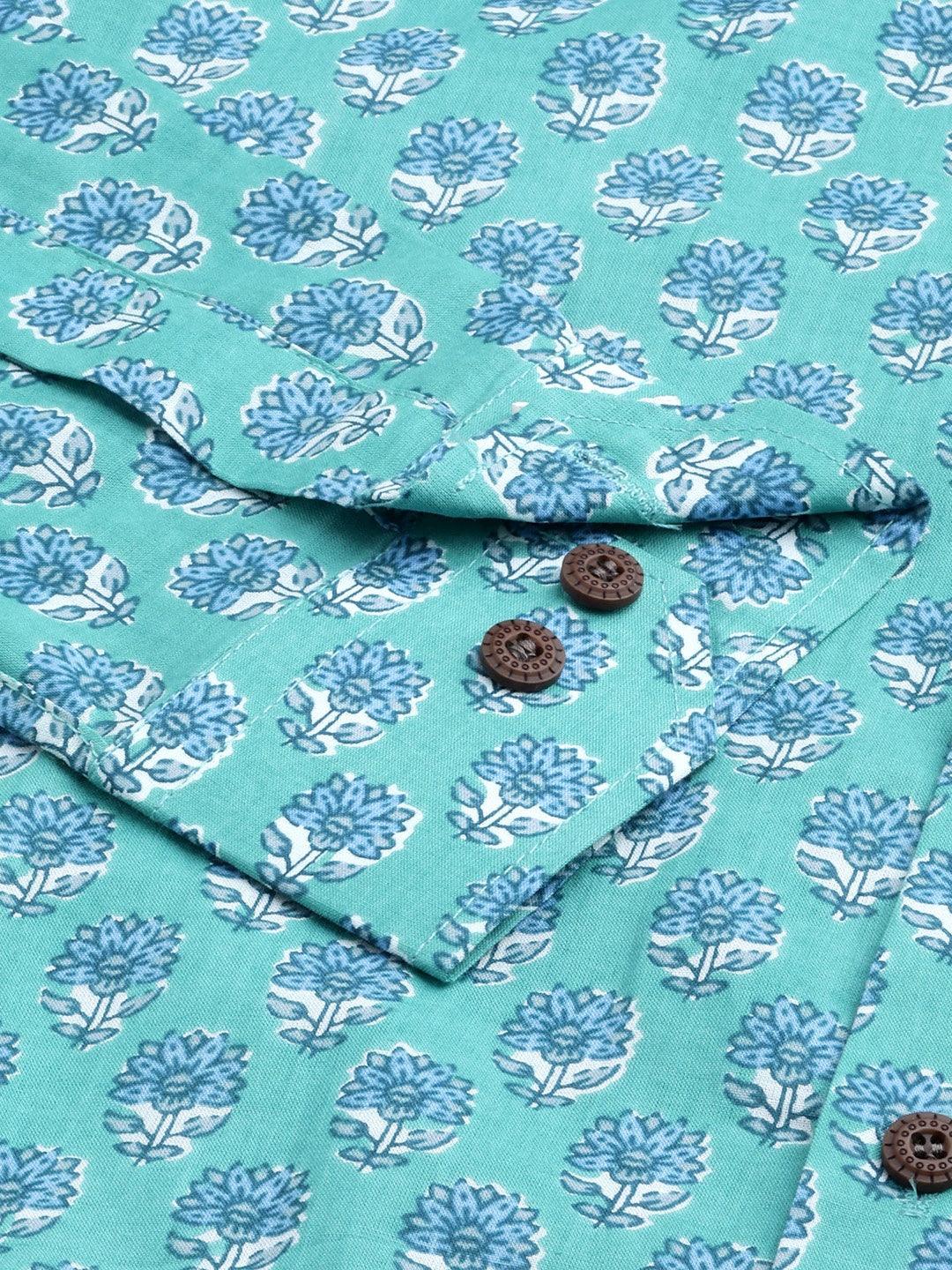 Millennial Men Turquoise blue & Blue  Cotton  Full Sleeve  Shirt for Men-MMF0270 - Jamal Jamalooworld.com