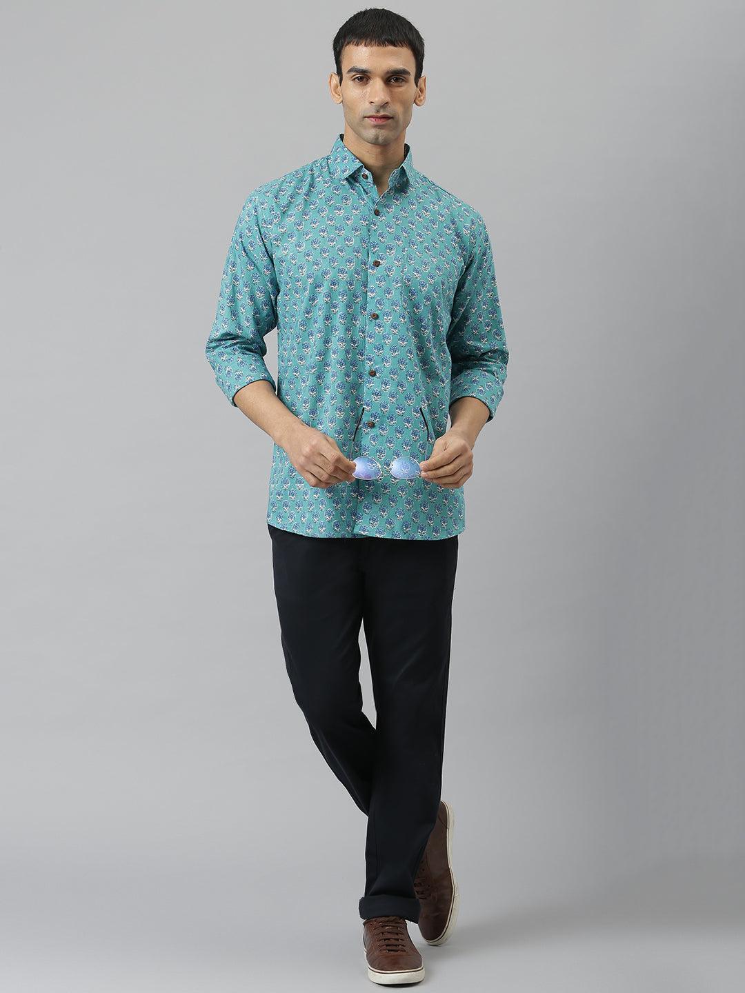 Millennial Men Turquoise blue & Blue  Cotton  Full Sleeve  Shirt for Men-MMF0270 - Jamal Jamalooworld.com
