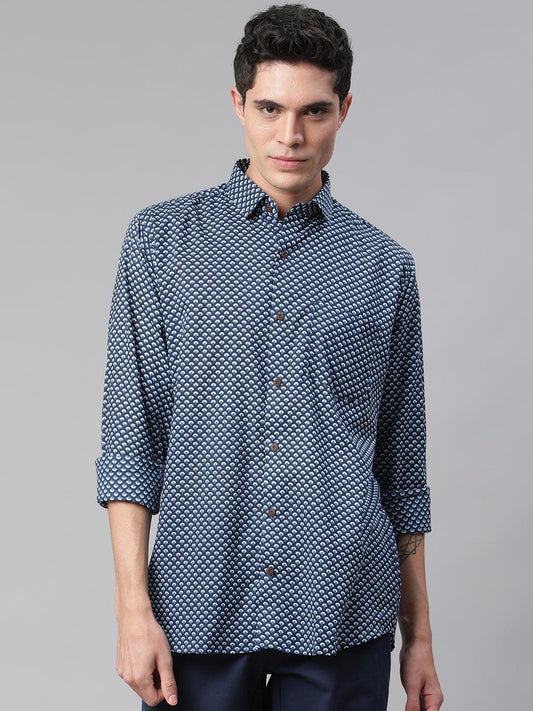 Millennial Men Indigo  Blue & White  Cotton  Full Sleeve  Shirt for Men-MMF0272 - Jamal Jamalooworld.com