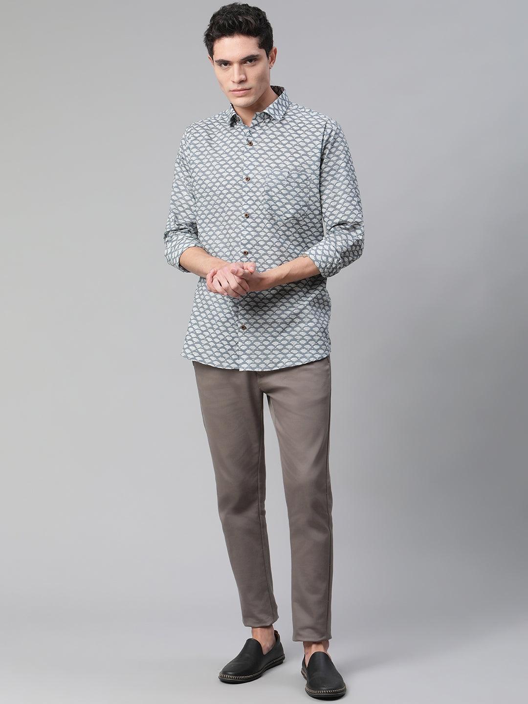 Millennial Men Grey & White  Cotton  Full Sleeve  Shirt for Men-MMF0276 - Jamal Jamalooworld.com