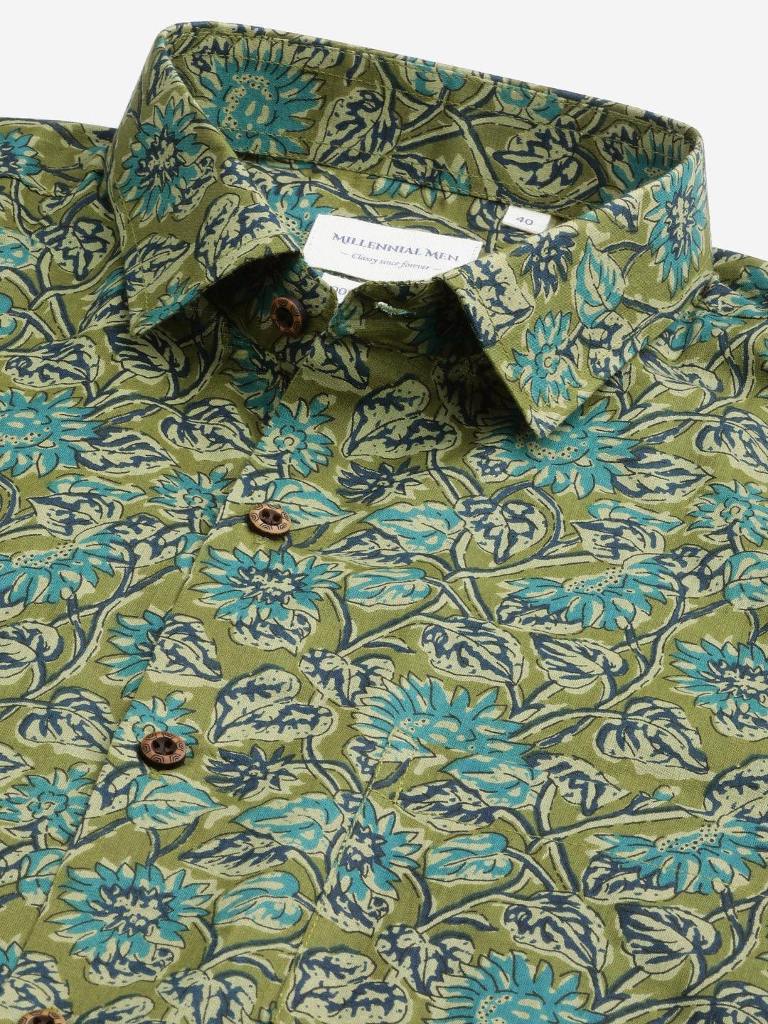 Millennial Men Mehendi & Green Cotton  Full Sleeve  Shirt for Men-MMF0278 - Jamal Jamalooworld.com