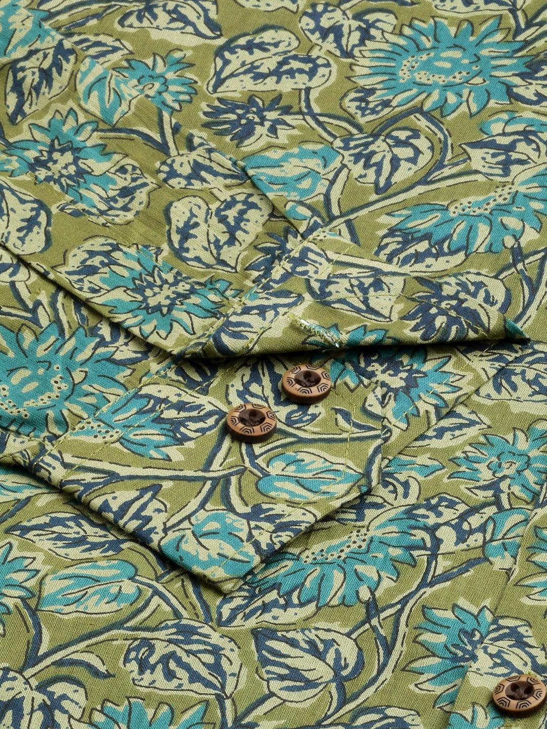 Millennial Men Mehendi & Green Cotton  Full Sleeve  Shirt for Men-MMF0278 - Jamal Jamalooworld.com