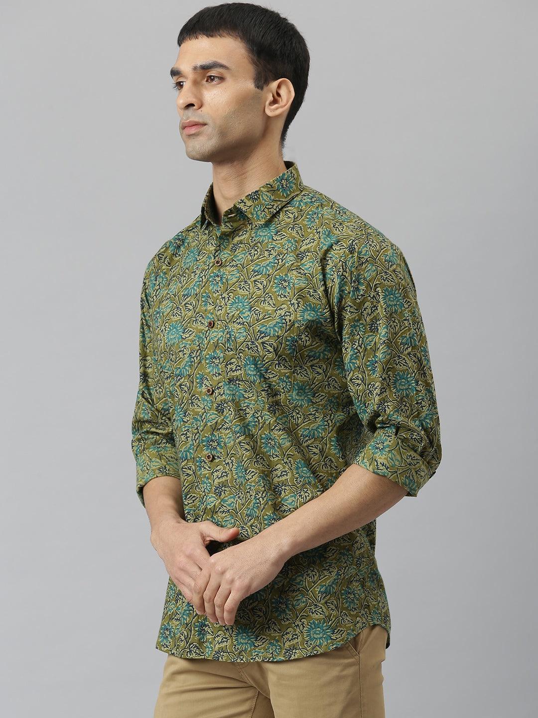 Millennial Men Mehendi & Green Cotton  Full Sleeve  Shirt for Men-MMF0278 - Jamal Jamalooworld.com