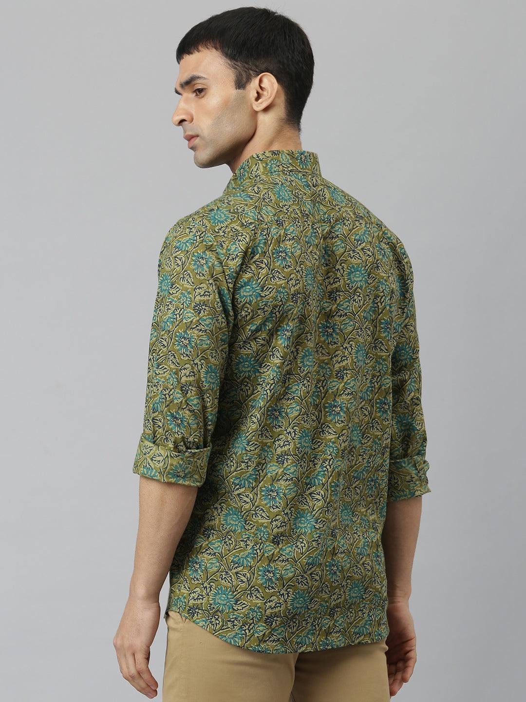 Millennial Men Mehendi & Green Cotton  Full Sleeve  Shirt for Men-MMF0278 - Jamal Jamalooworld.com