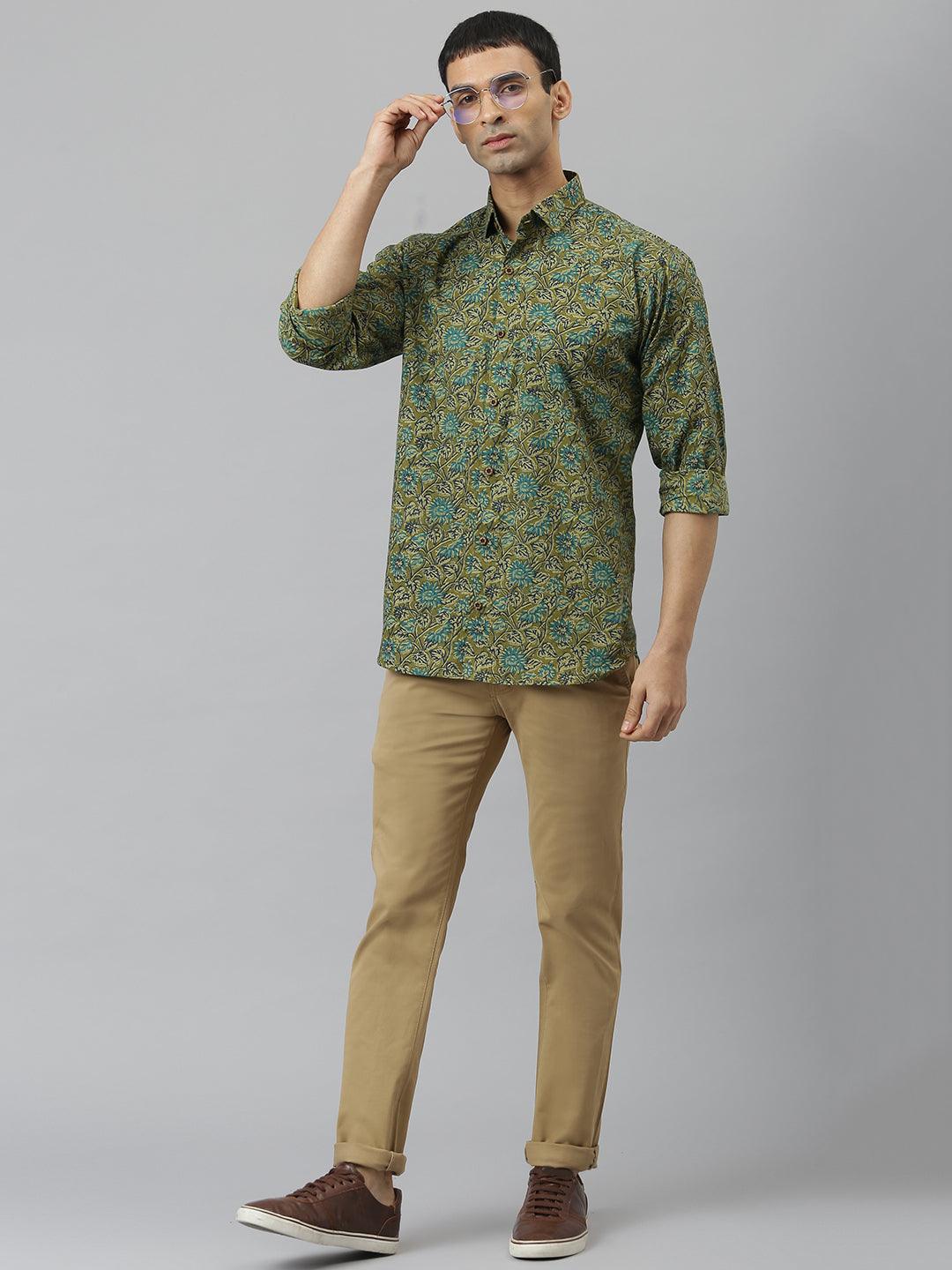 Millennial Men Mehendi & Green Cotton  Full Sleeve  Shirt for Men-MMF0278 - Jamal Jamalooworld.com