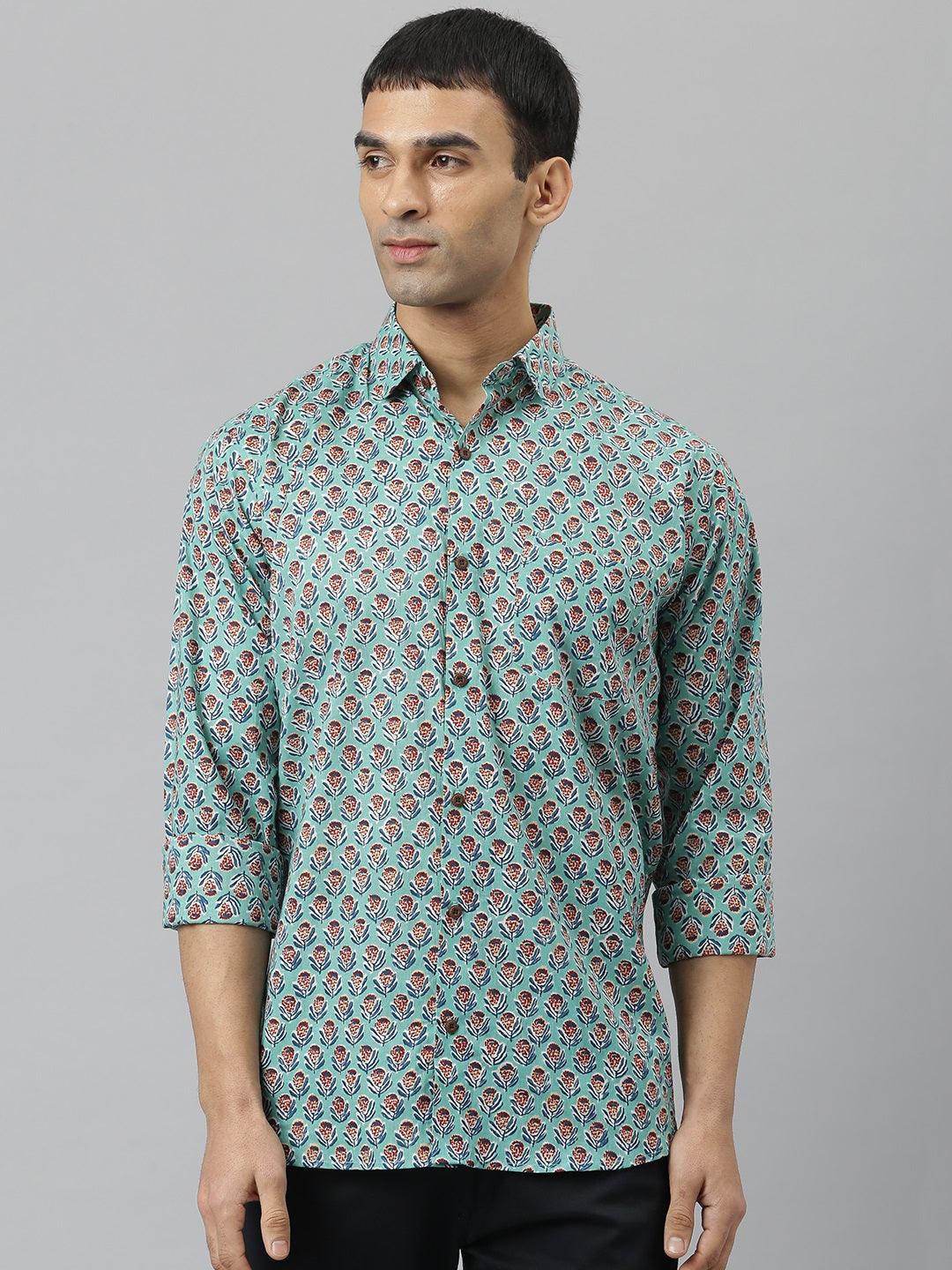 Millennial Men Sea Green & Blue  Cotton  Full Sleeve  Shirt for Men-MMF0280 - Jamal Jamalooworld.com