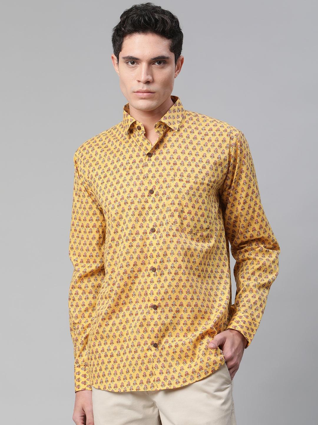 Millennial Men Mustard & Pink Cotton  Full Sleeve  Shirt for Men-MMF0282 - Jamal Jamalooworld.com