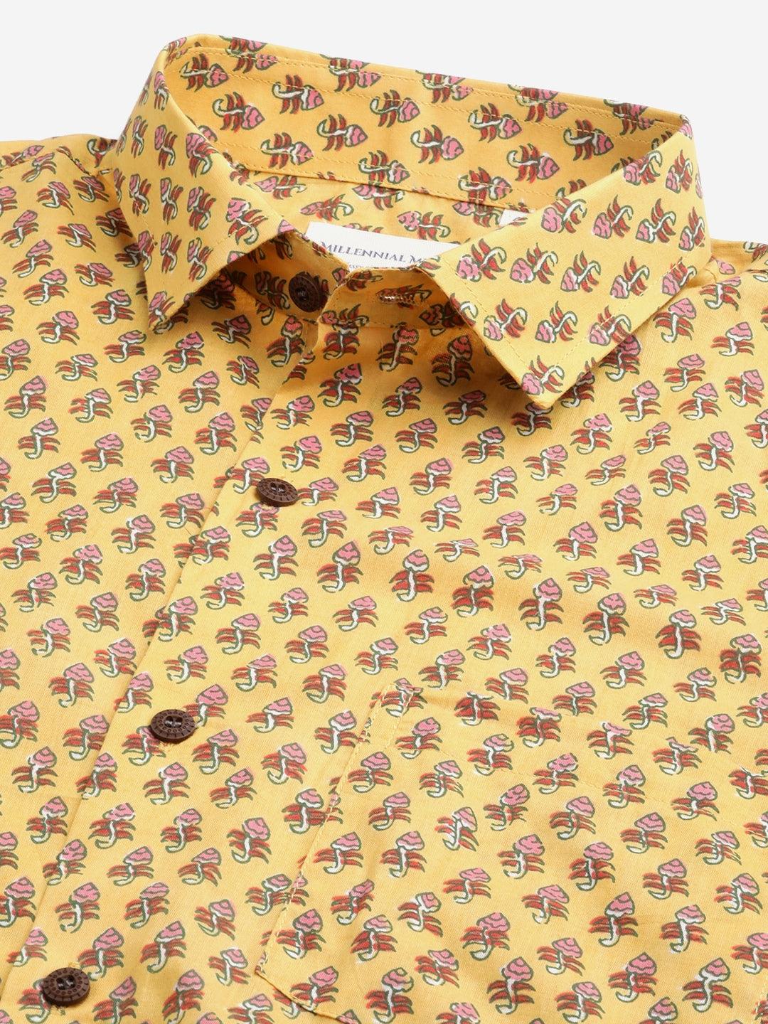 Millennial Men Mustard & Pink Cotton  Full Sleeve  Shirt for Men-MMF0282 - Jamal Jamalooworld.com