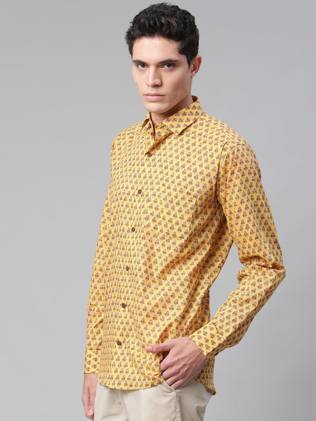 Millennial Men Mustard & Pink Cotton  Full Sleeve  Shirt for Men-MMF0282 - Jamal Jamalooworld.com