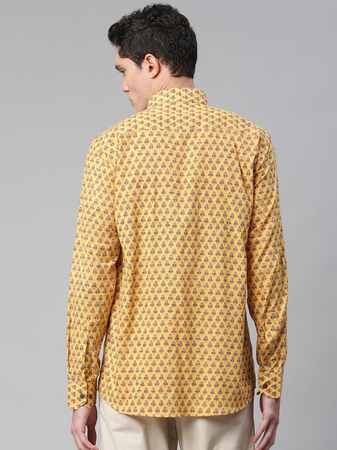 Millennial Men Mustard & Pink Cotton  Full Sleeve  Shirt for Men-MMF0282 - Jamal Jamalooworld.com