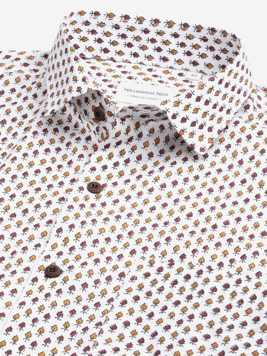 Millennial Men White & Yellow Cotton  Full Sleeve  Shirt for Men-MMF0283 - Jamal Jamalooworld.com