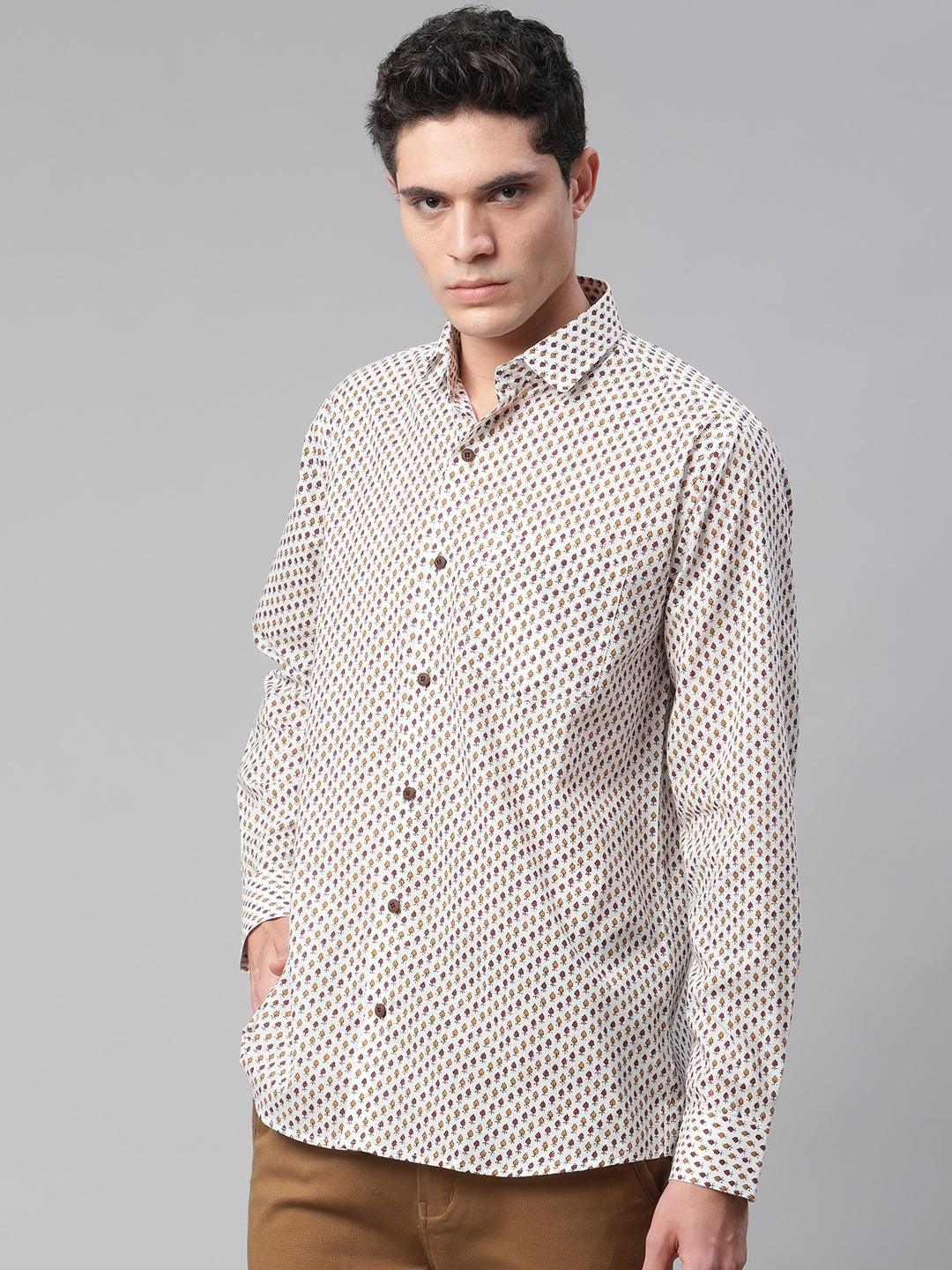Millennial Men White & Yellow Cotton  Full Sleeve  Shirt for Men-MMF0283 - Jamal Jamalooworld.com