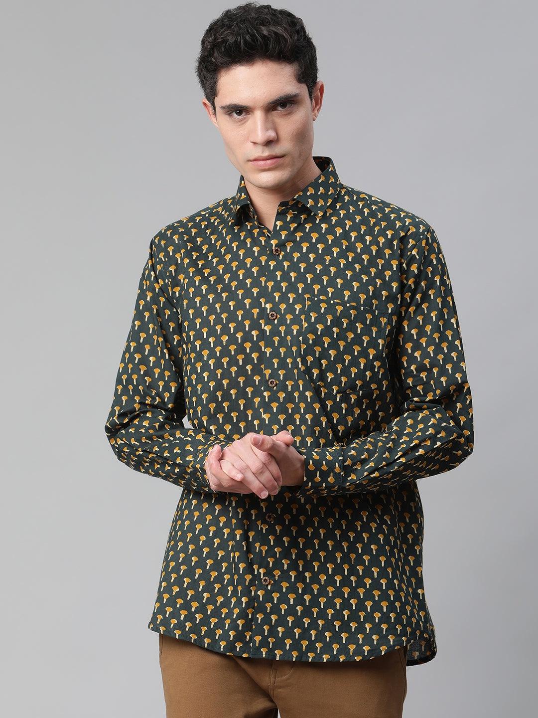 Millennial Men Dark Green  & Mustard Cotton  Full Sleeve  Shirt for Men-MMF0284 - Jamal Jamalooworld.com