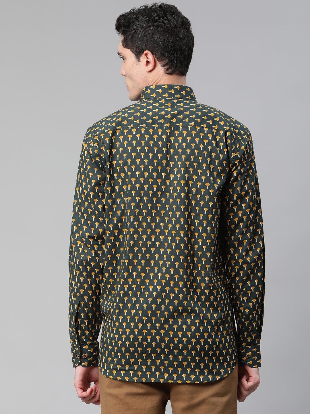 Millennial Men Dark Green  & Mustard Cotton  Full Sleeve  Shirt for Men-MMF0284 - Jamal Jamalooworld.com
